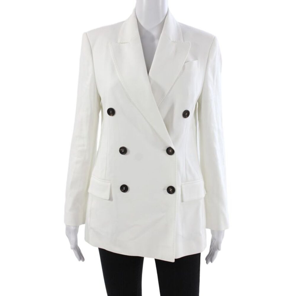 Brunello Cucinelli Women White Cotton Basic Jacket Button Long Sleeve Size 38